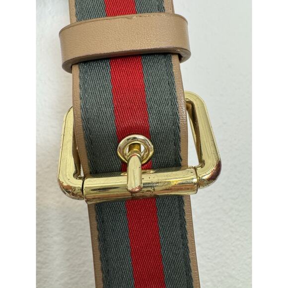 Bandolier Tan Crossbody Bag with Red and Green Strap - Picture 5 of 16